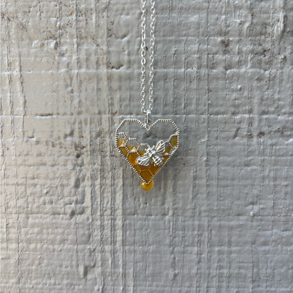 Silver and Gold Heart Bee Pendant Necklace